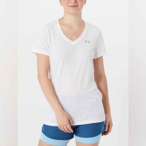 Under Armour Heat Gear White V-Neck Shirt - Picture 1 of 6